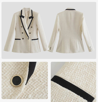 Contrast Trim Tweed Blazer