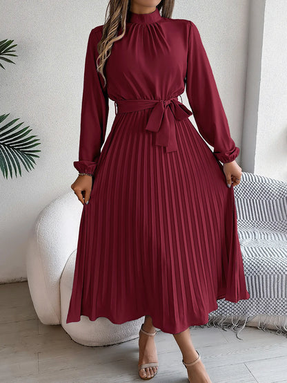 Grace Pleated Belted Midi Dress – Vohran