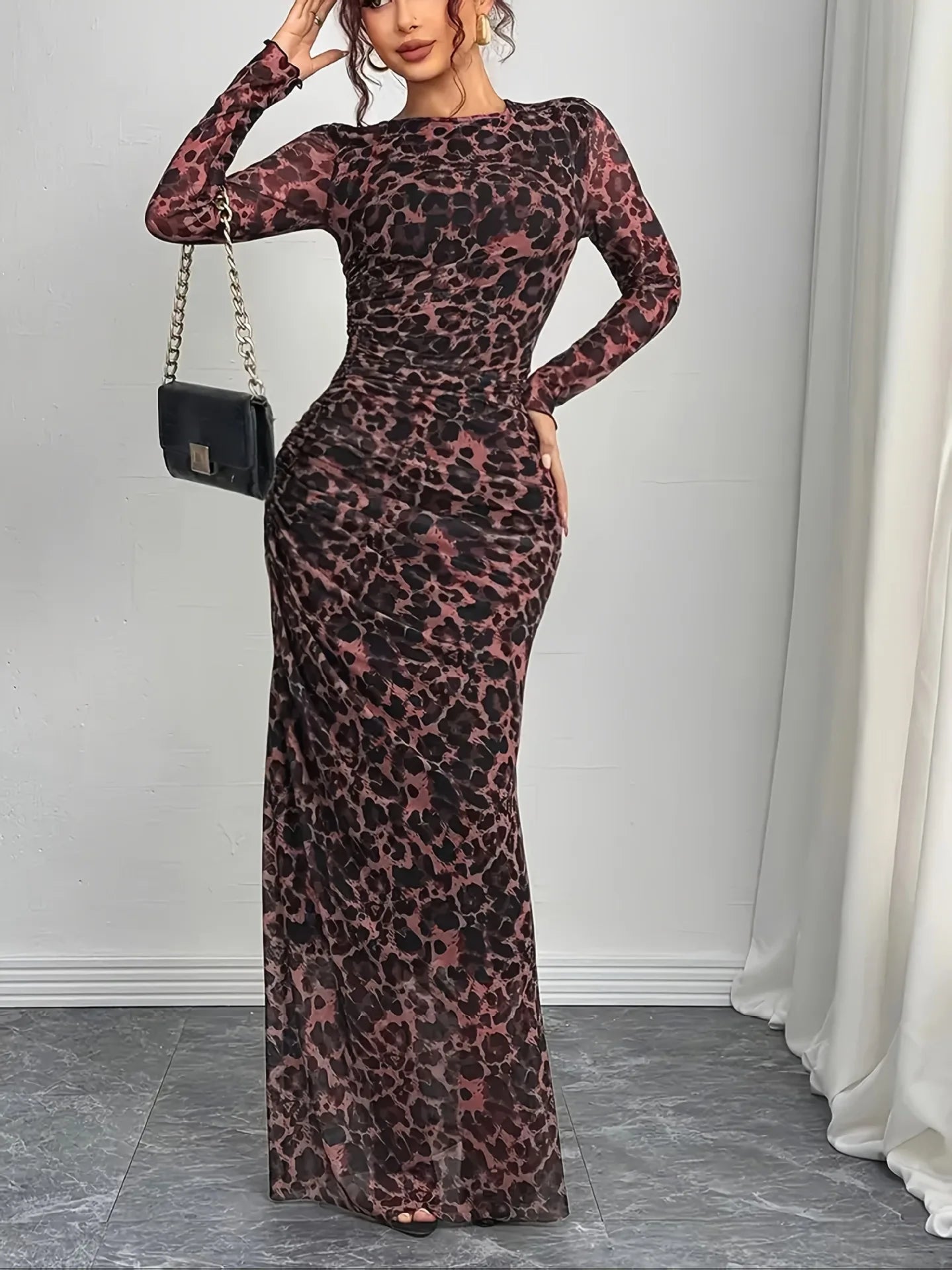 Leopard Tulle Bodycon Maxi Dress
