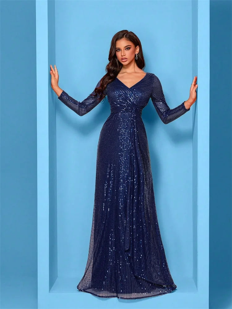 Midnight Sapphire Radiant Sequin Evening Gown