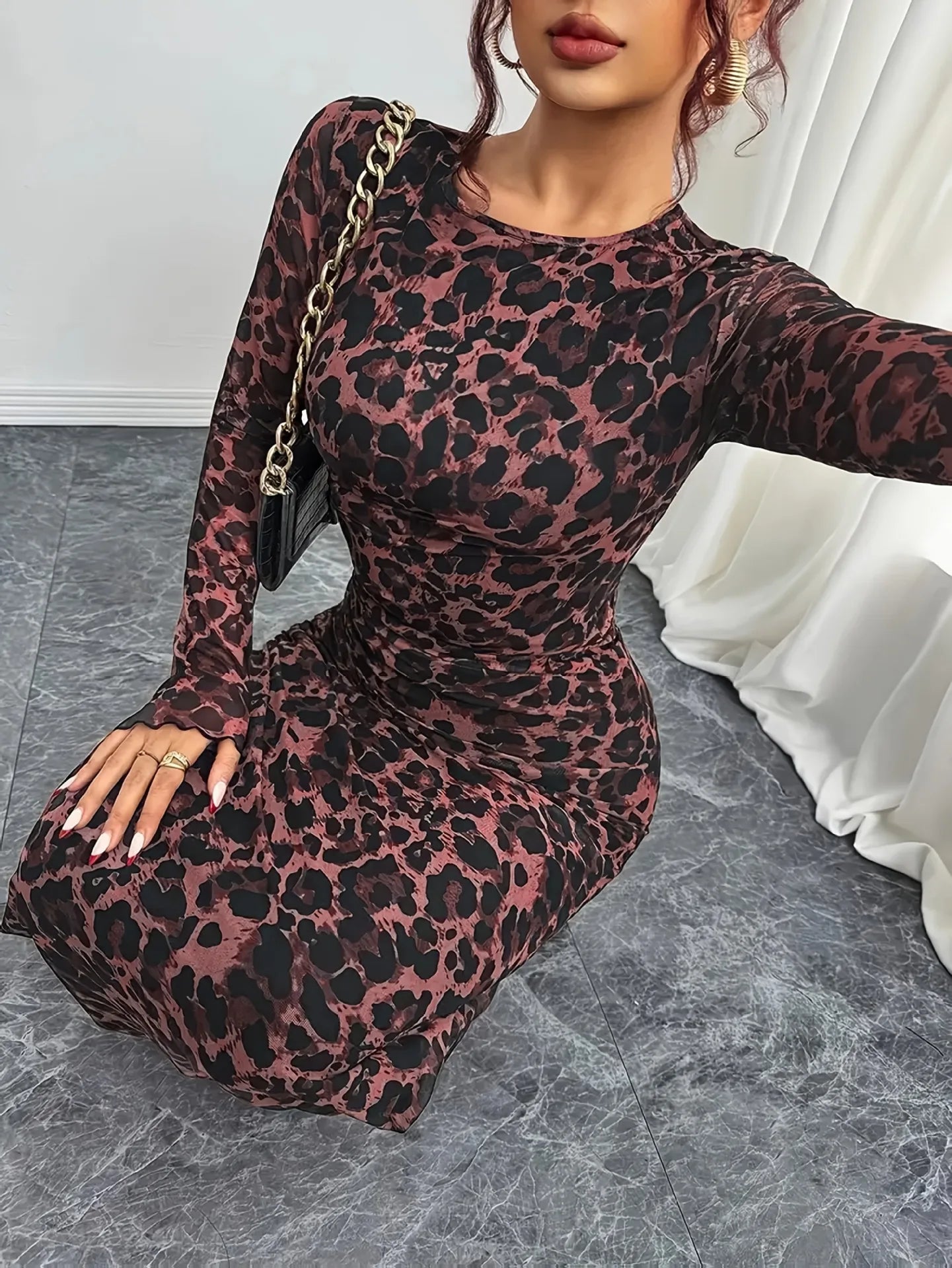 Leopard Tulle Bodycon Maxi Dress