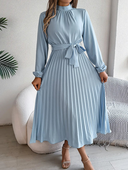 Grace Pleated Belted Midi Dress – Vohran