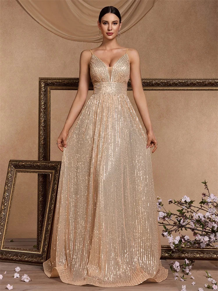 Elegant Backless Sequin Mermaid Evening Dress
