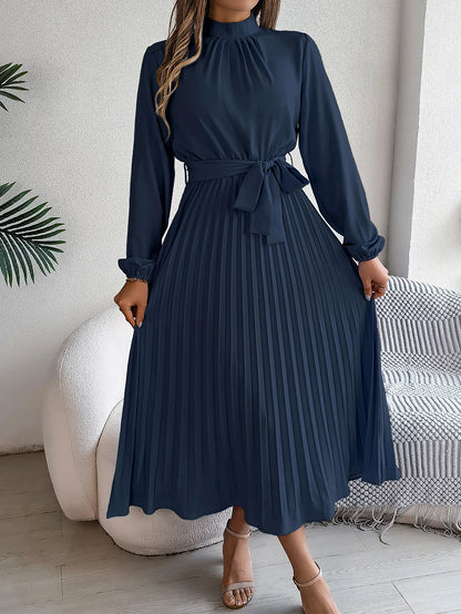 Grace Pleated Belted Midi Dress – Vohran
