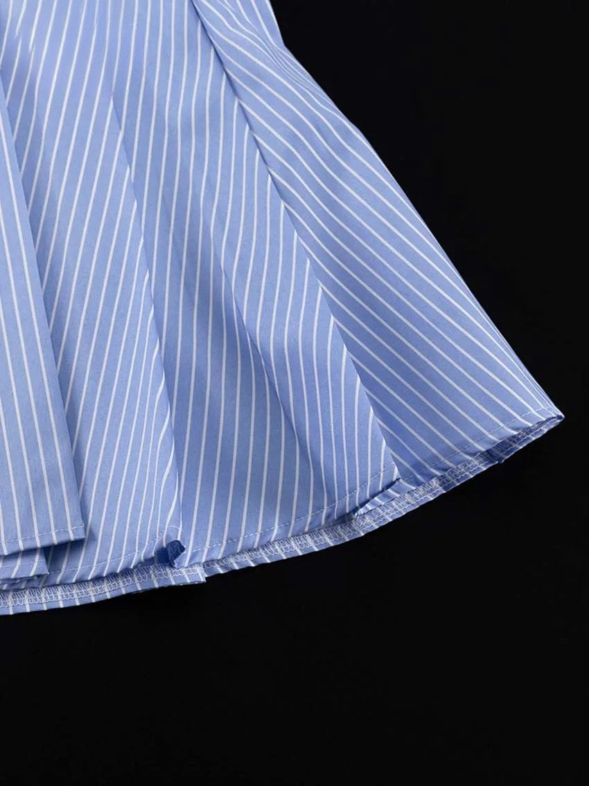 Elegant Striped Crop Top & Pleated Skirt Set