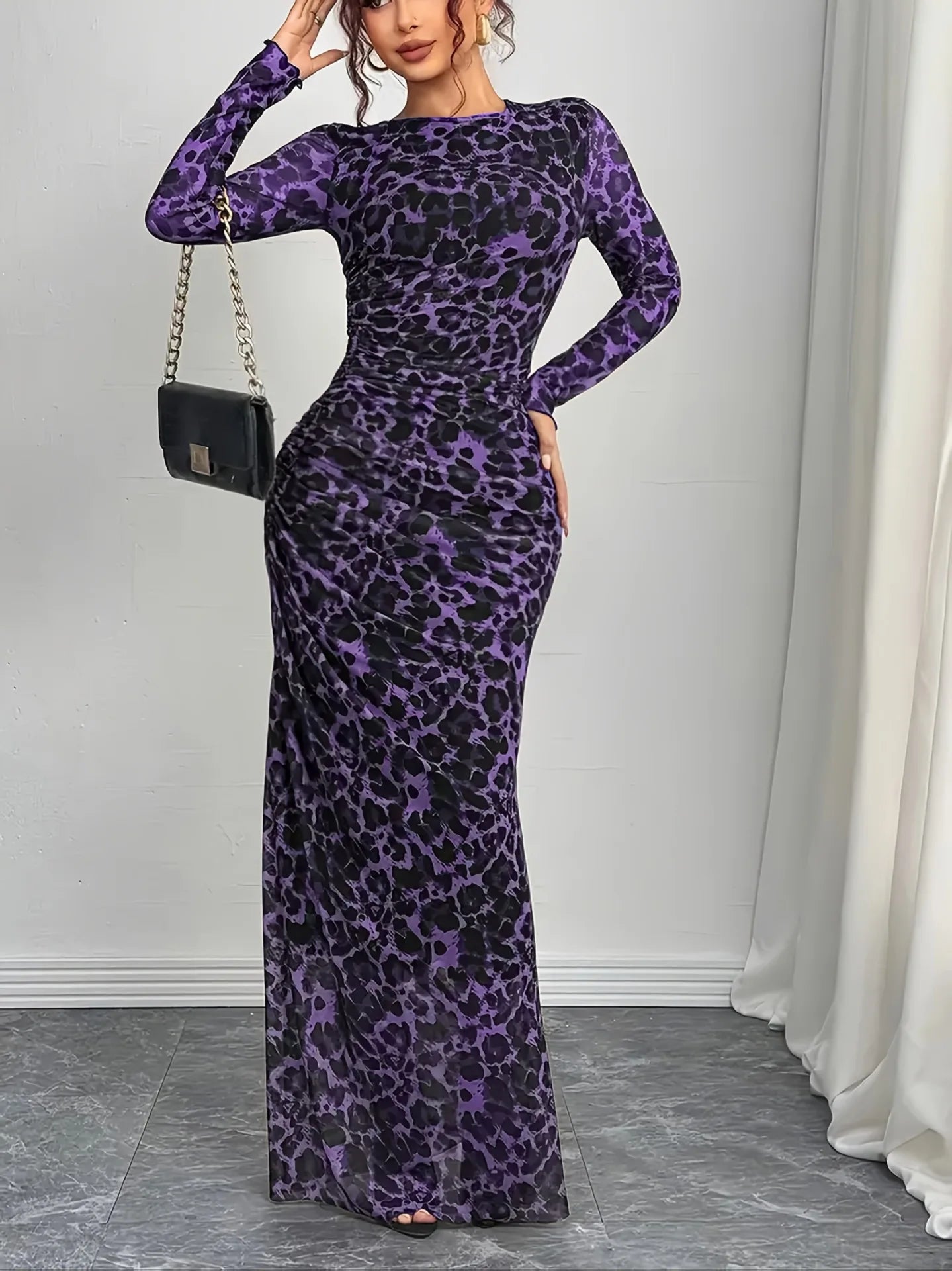 Leopard Tulle Bodycon Maxi Dress