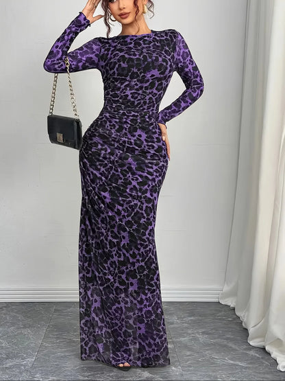 Leopard Tulle Bodycon Maxi Dress