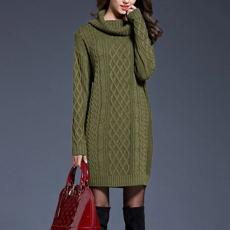 Cozy Cable-Knit Turtleneck Sweater Dress