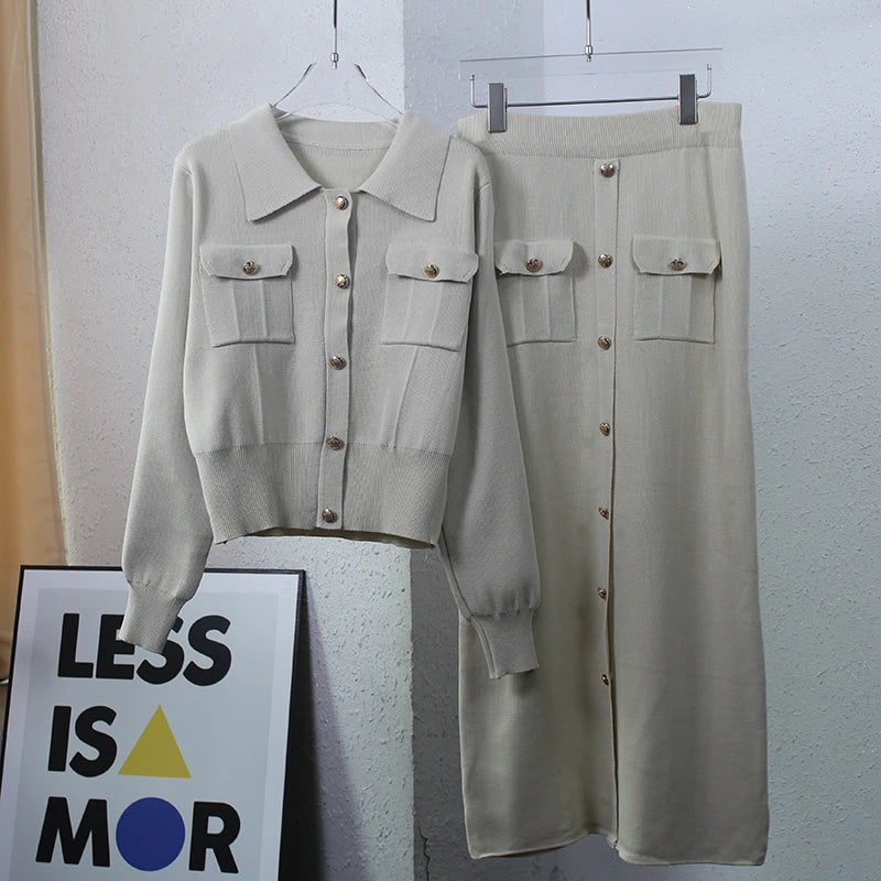 Elegant Knit Blazer & Skirt Set