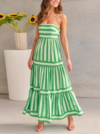 Striped Maxi Dress with Spaghetti Straps – Summer Elegance