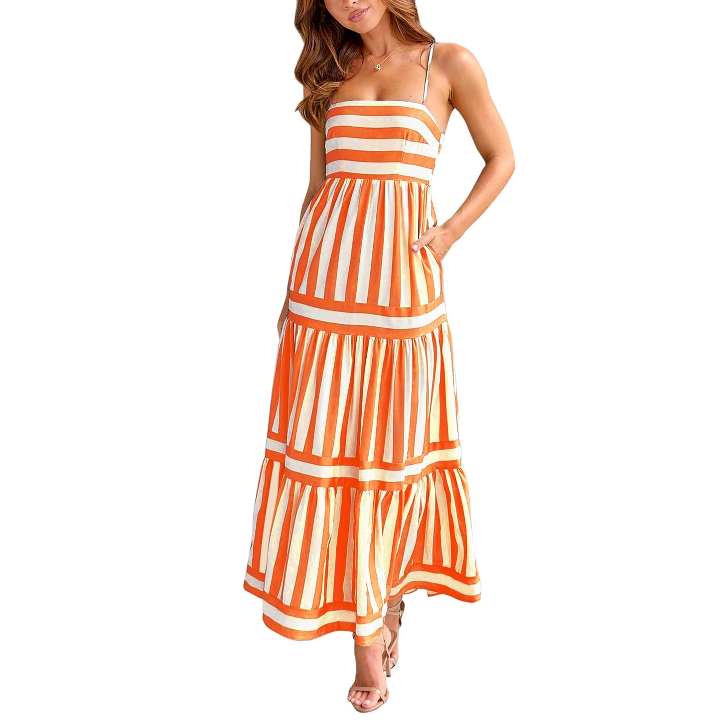 Striped Maxi Dress with Spaghetti Straps – Summer Elegance