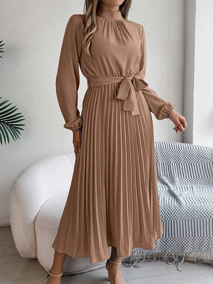 Grace Pleated Belted Midi Dress – Vohran