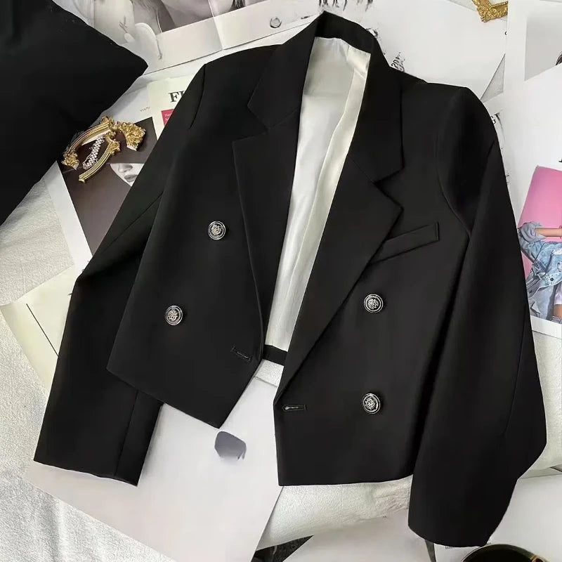 Tailored Crop Blazer with Golden Accents