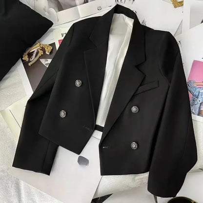 Tailored Crop Blazer with Golden Accents