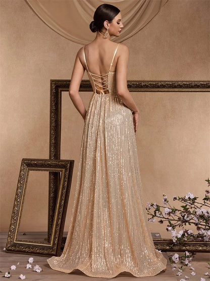 Elegant Backless Sequin Mermaid Evening Dress