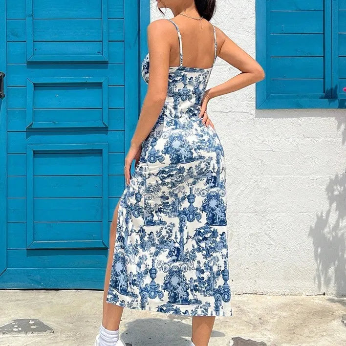 Midi Printed Dress with Side Slit