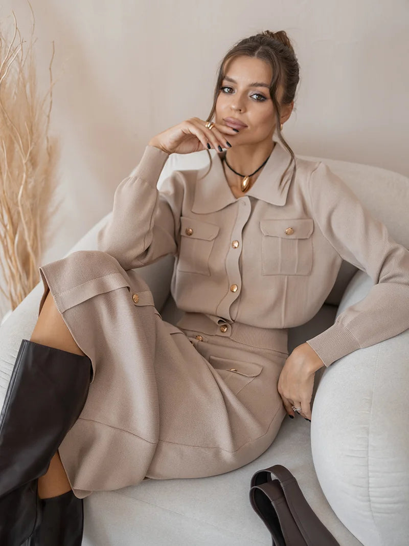 Elegant Knit Blazer & Skirt Set