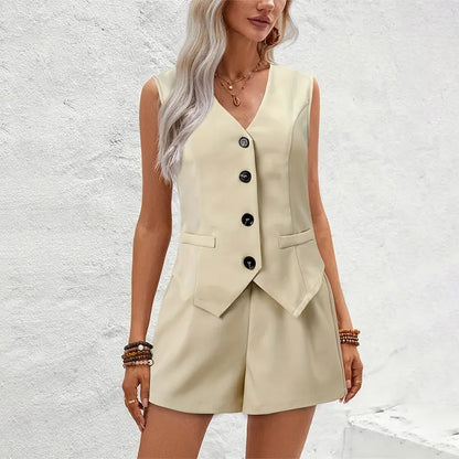 Elegant Two-Piece Waistcoat &amp; Shorts Set