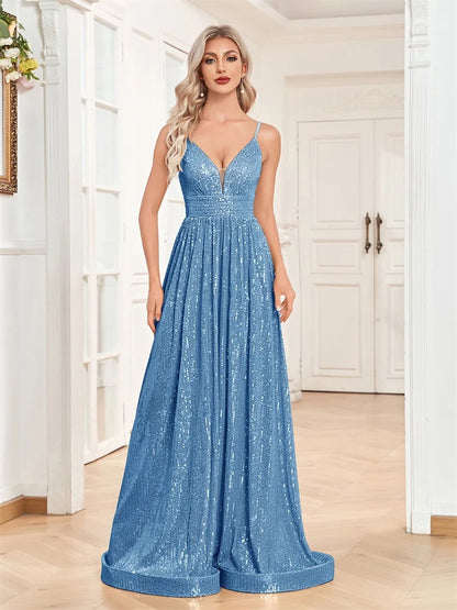 Elegant Backless Sequin Mermaid Evening Dress