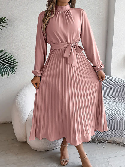 Grace Pleated Belted Midi Dress – Vohran