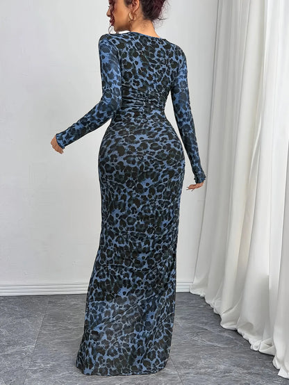 Leopard Tulle Bodycon Maxi Dress