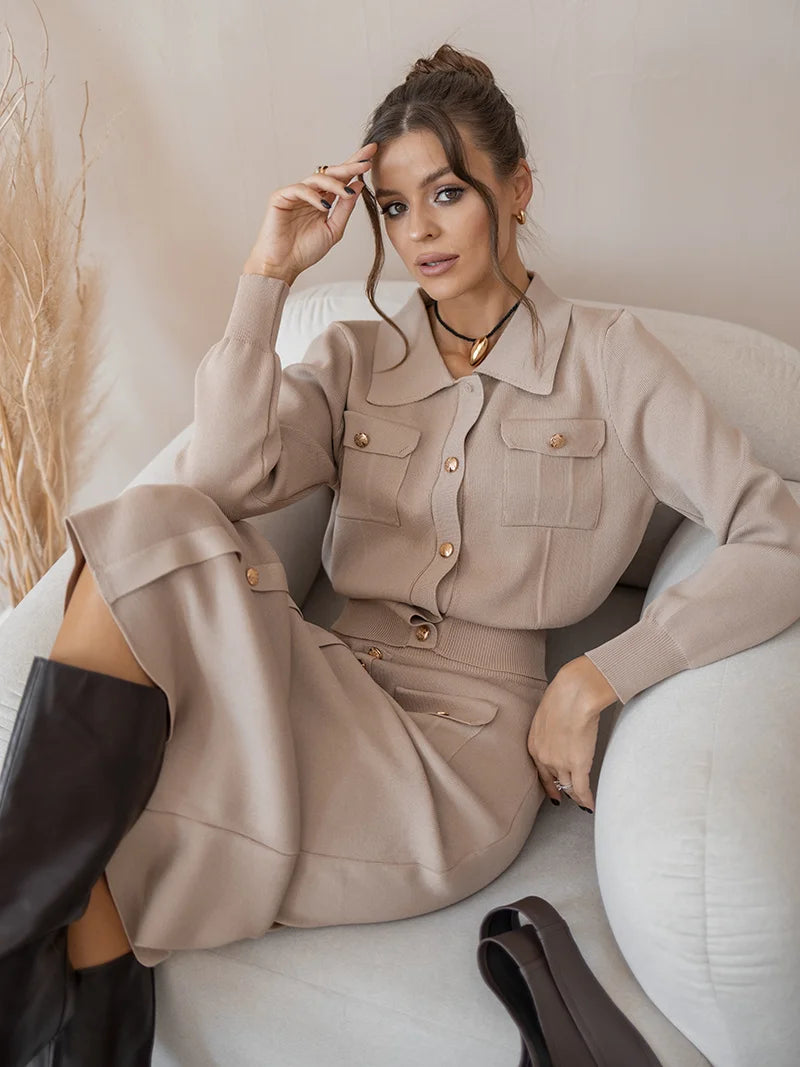 Elegant Knit Blazer & Skirt Set