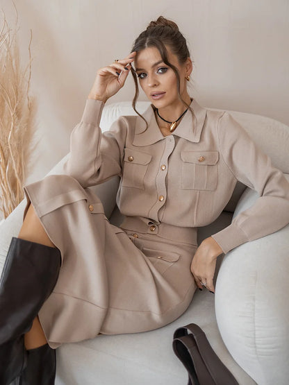 Elegant Knit Blazer & Skirt Set