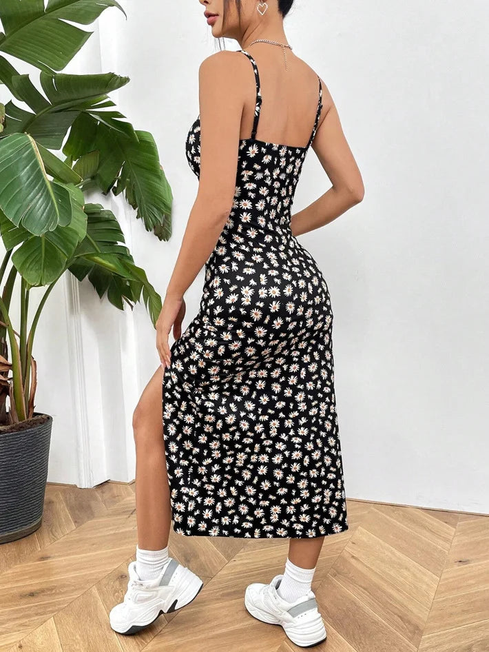 Midi Printed Dress with Side Slit