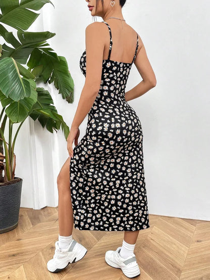 Midi Printed Dress with Side Slit