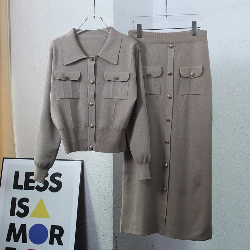 Elegant Knit Blazer & Skirt Set