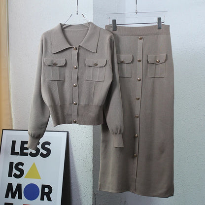 Elegant Knit Blazer & Skirt Set