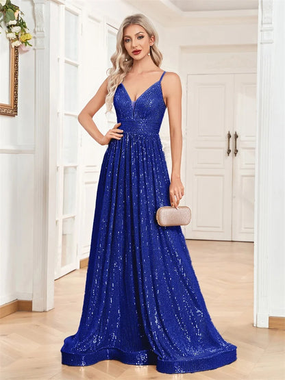 Elegant Backless Sequin Mermaid Evening Dress