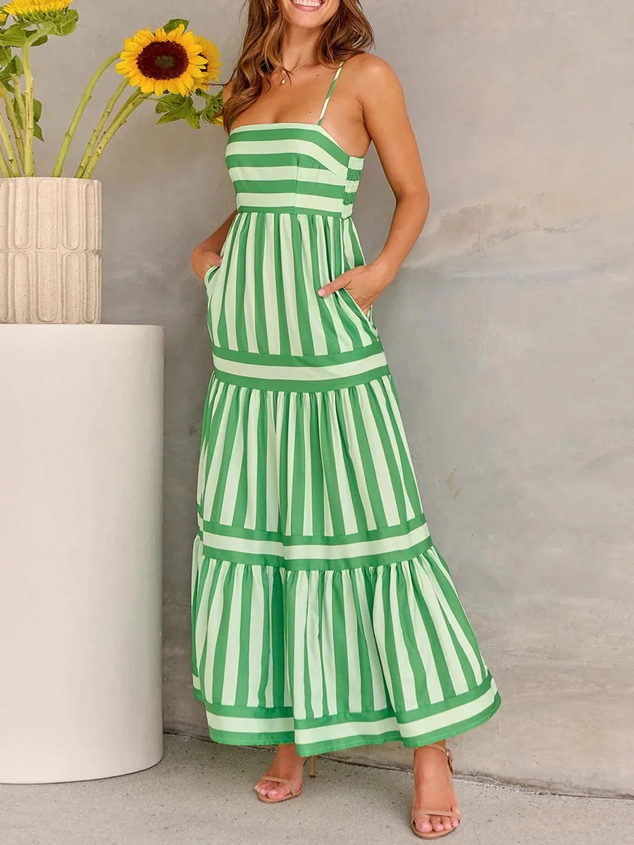 Striped Maxi Dress with Spaghetti Straps – Summer Elegance