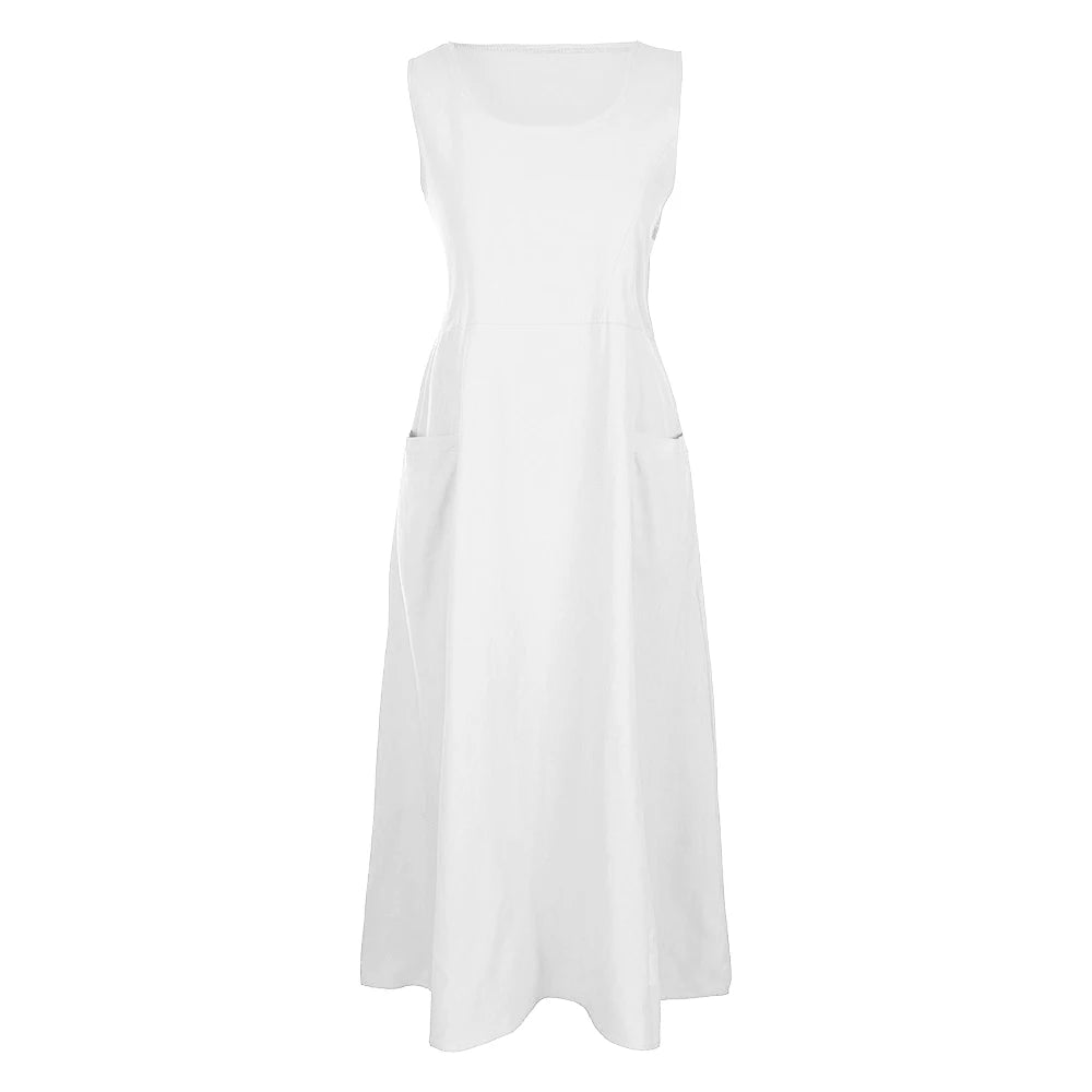 Sleeveless Linen Maxi Dress with Pockets – Vohran