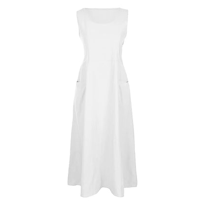 Sleeveless Linen Maxi Dress with Pockets – Vohran