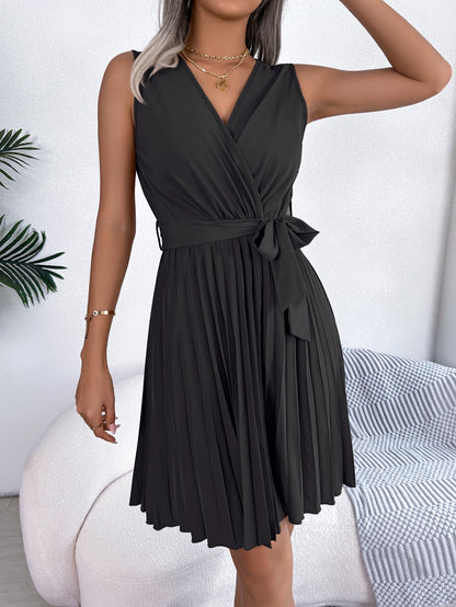 Sleeveless Wrap Pleated Mini Dress – Vohran