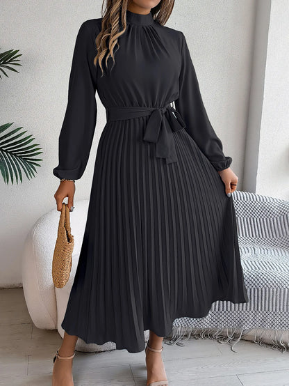 Grace Pleated Belted Midi Dress – Vohran