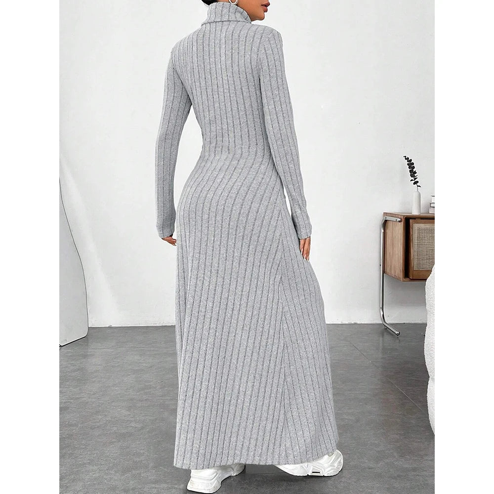 Ribbed High-Neck Knit Maxi Dress