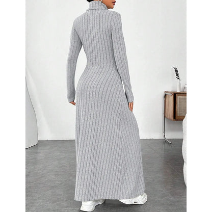 Ribbed High-Neck Knit Maxi Dress