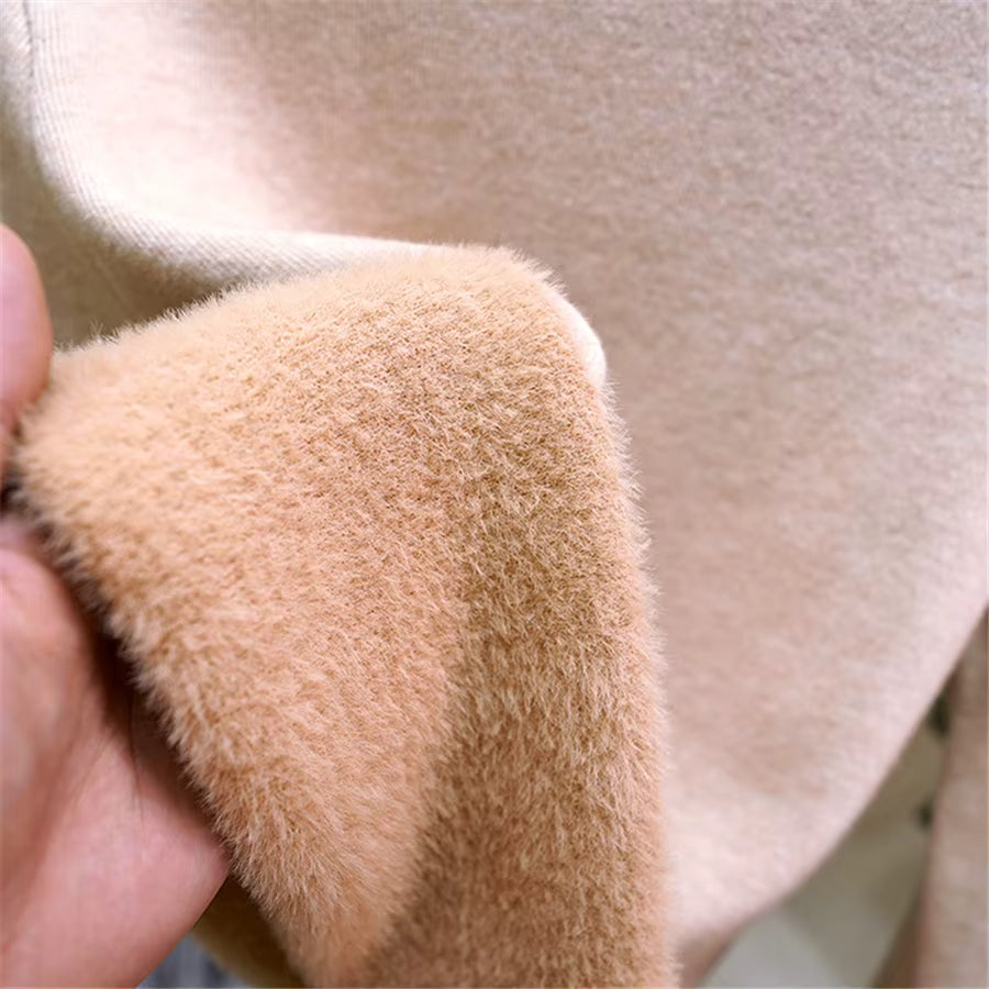 Velvet-Lined Turtleneck Knitted Sweater