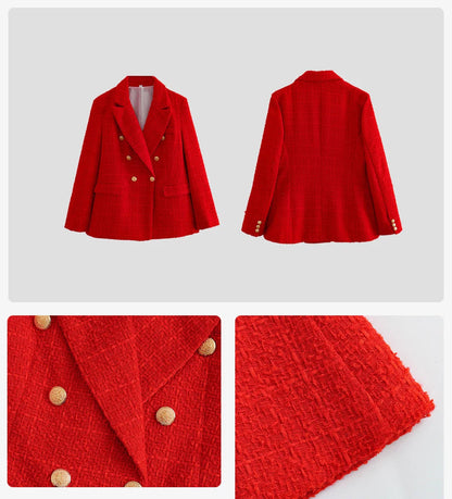 Contrast Trim Tweed Blazer