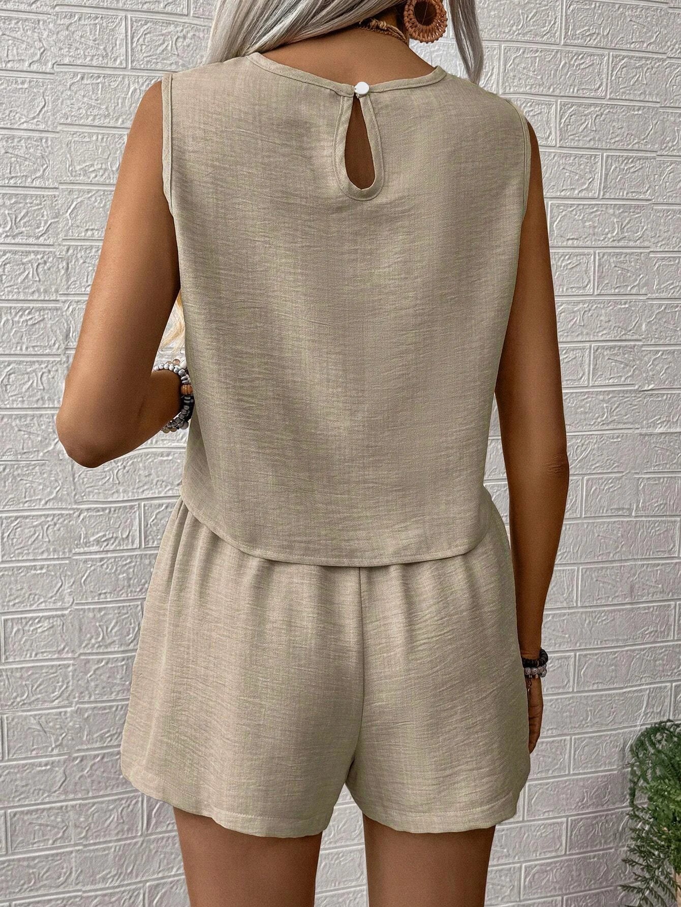 Two-Piece Linen-Look Casual Set – Vohran