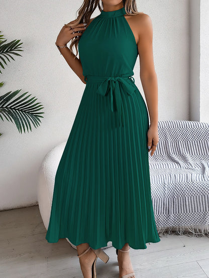 Halter Neck Pleated Midi Dress – Vohran