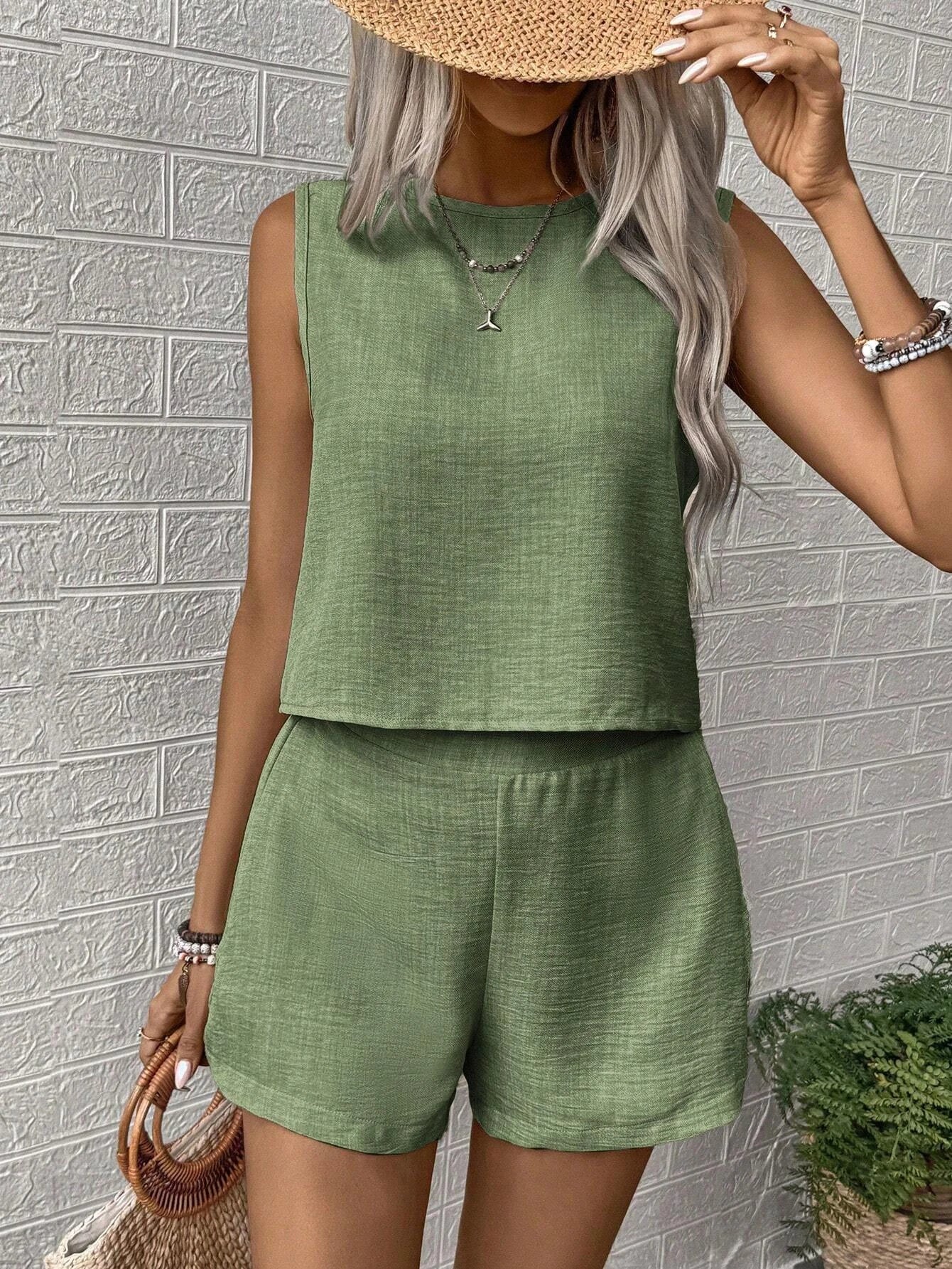 Two-Piece Linen-Look Casual Set – Vohran