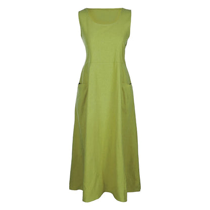 Sleeveless Linen Maxi Dress with Pockets – Vohran
