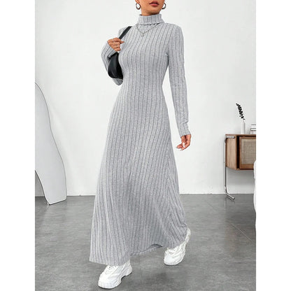 Ribbed High-Neck Knit Maxi Dress