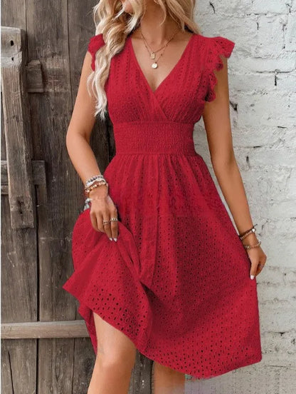 Embroidered Cotton Mini Dress with V-Neck – Feminine Summer Style