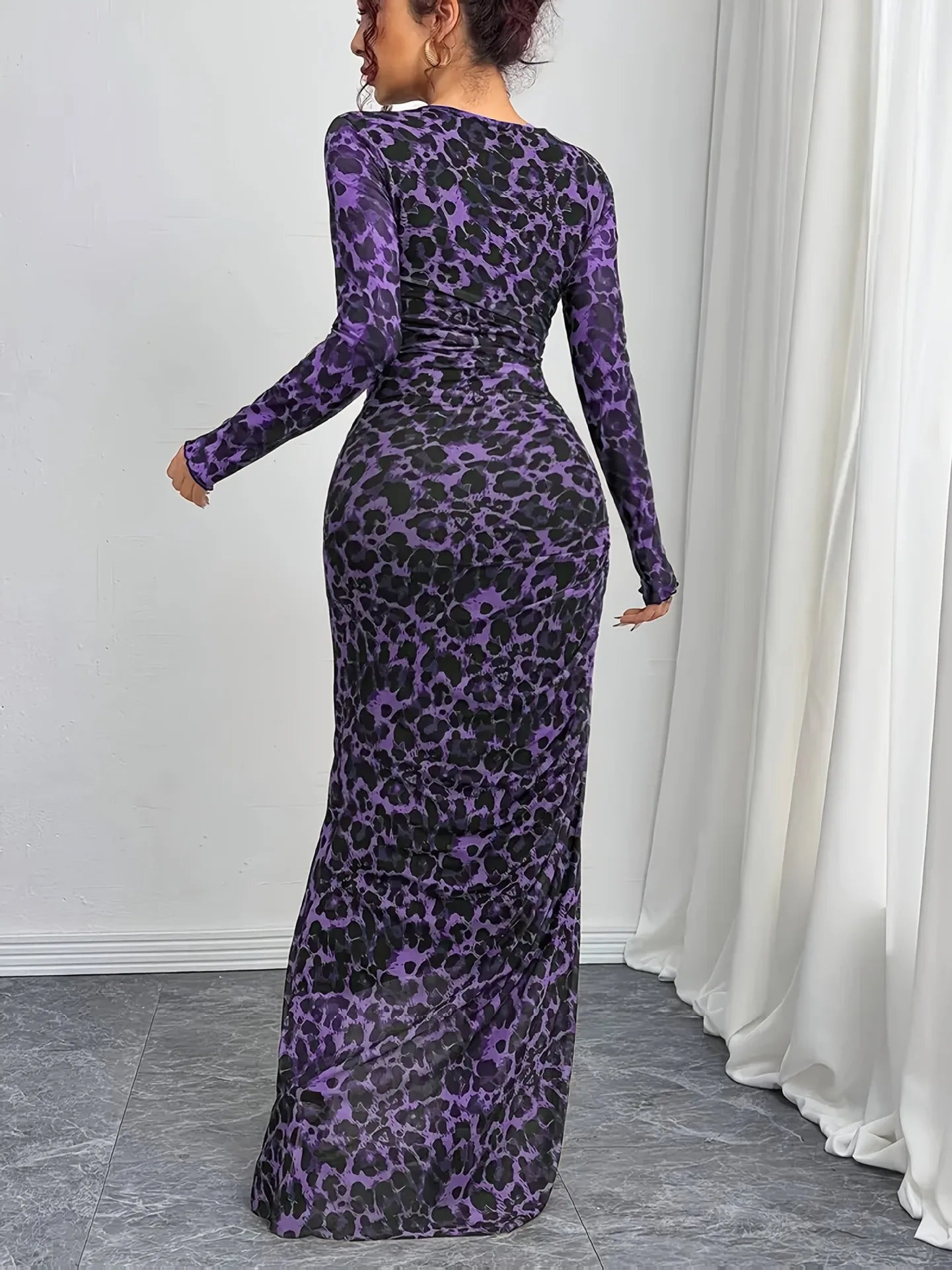 Leopard Tulle Bodycon Maxi Dress
