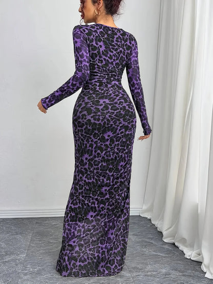 Leopard Tulle Bodycon Maxi Dress