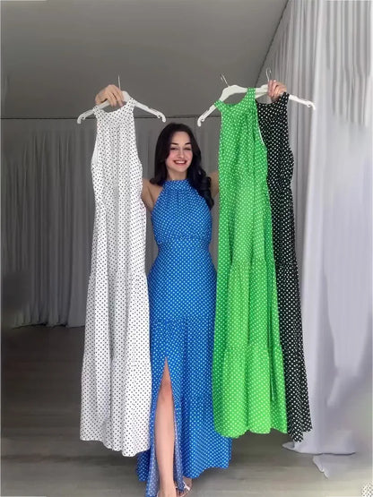Halter Neck Maxi Dress with Side Slit – Vohran